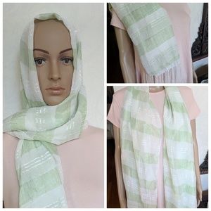 Silky Scarf Mint Green/White w/Fringe Hijab